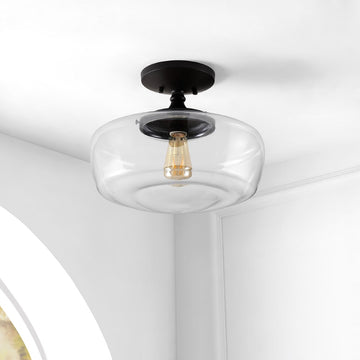 Marfa 14" Glass/Iron Farmhouse Modern LED Flush Mount - JONATHAN Y